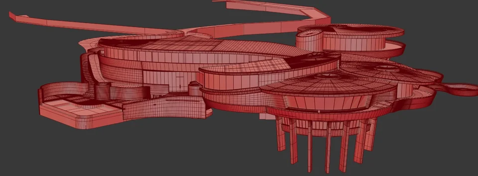 Malibu Mansion · red-clay quad topology exterior
