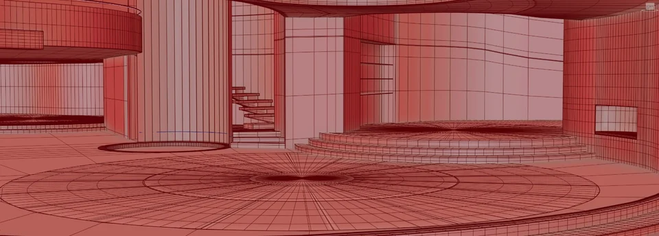 Malibu Mansion · red-clay quad topology interior